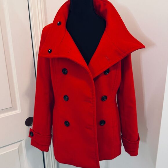 Women's Peacoat in Brilliant Red - Women's Size 8 - EUC - H&M Brand - Picture 2 of 6